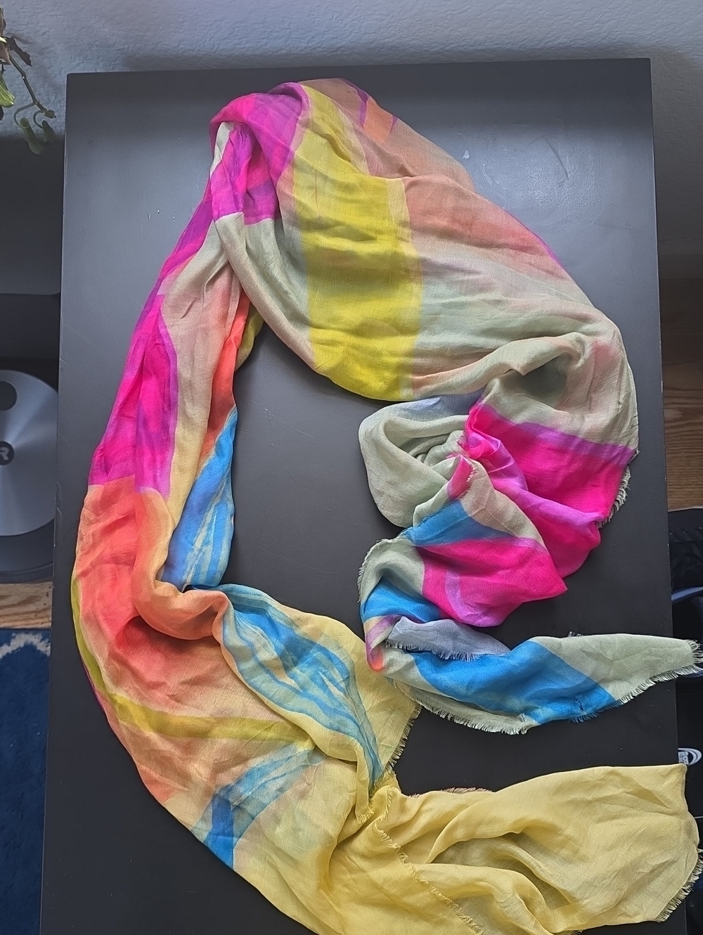 Zara Multicolor Lightweight Scarf in Pink, Blue & Yellow